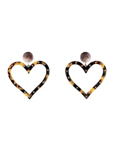 Pre-owned Rachel Comey Crystal & Resin Heart Drop Earclip Earrings In Multicolor