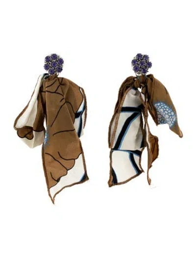Pre-owned Rachel Comey Crystal Fabric Ribbon Elliot Drop Earclip Earrings In Multi
