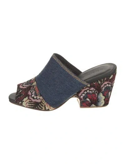 Pre-owned Rachel Comey Denim Floral Print Slides In Black