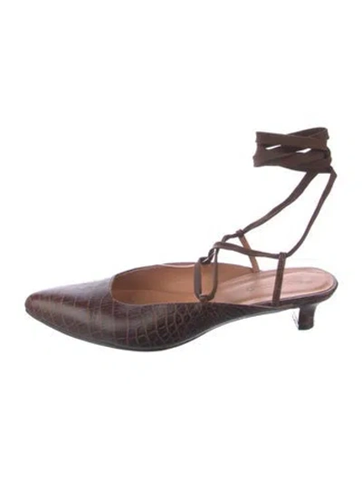 Pre-owned Rachel Comey Embossed Leather Animal Print Slingback Pumps In Brown