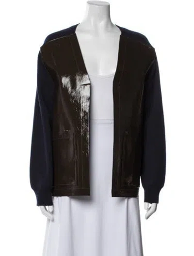 Pre-owned Rachel Comey Faux Leather Open Front Sweater In Brown