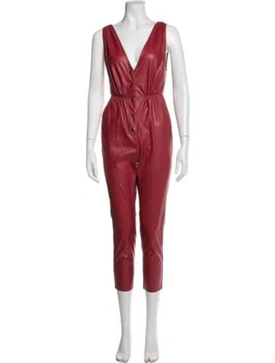 Pre-owned Rachel Comey Faux Leather V-neck Jumpsuit In Red