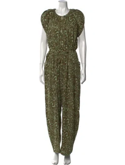 Pre-owned Rachel Comey Floral Print Crew Neck Jumpsuit In Green
