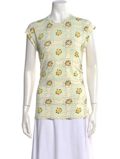 Pre-owned Rachel Comey Floral Print Crew Neck Top In White