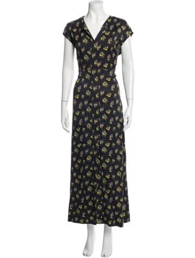 Pre-owned Rachel Comey Floral Print Long Dress In Black