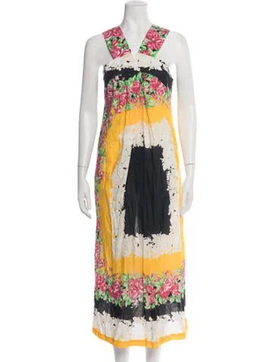 Pre-owned Rachel Comey Floral Print Long Dress In Yellow