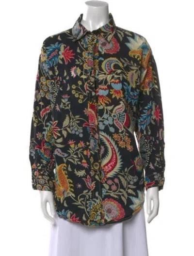 Pre-owned Rachel Comey Floral Print Long Sleeve Blouse In Black