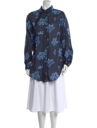 Pre-owned Rachel Comey Floral Print Long Sleeve Blouse In Blue
