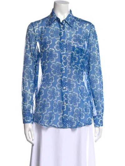Pre-owned Rachel Comey Floral Print Long Sleeve Blouse In Blue
