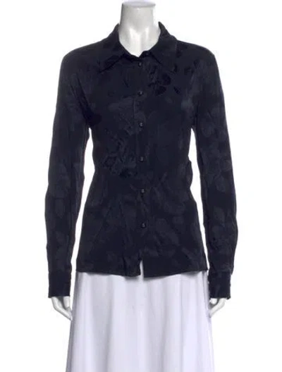 Pre-owned Rachel Comey Floral Print Long Sleeve Blouse In Blue