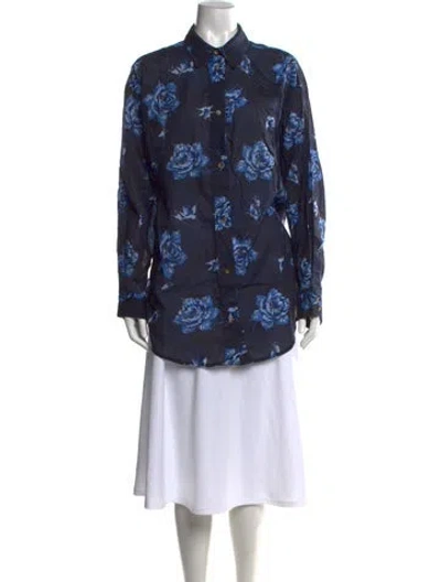 Pre-owned Rachel Comey Floral Print Long Sleeve Button-up Top In Blue