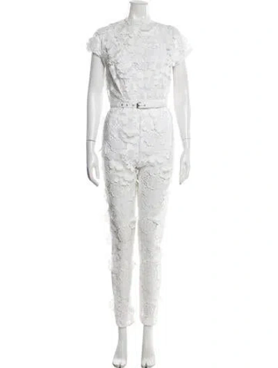Pre-owned Rachel Comey Floral Print Mock Neck Jumpsuit In White