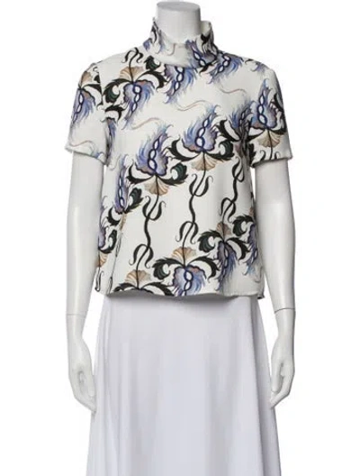 Pre-owned Rachel Comey Floral Print Mock Neck Top In White