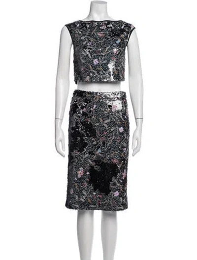 Pre-owned Rachel Comey Floral Print Sequin Embellishments Skirt Set In Black