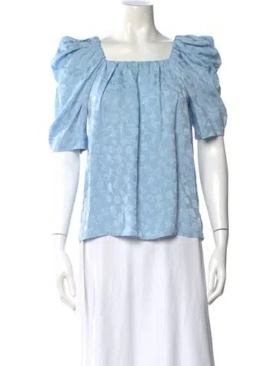 Pre-owned Rachel Comey Floral Print Square Neckline Blouse In Blue