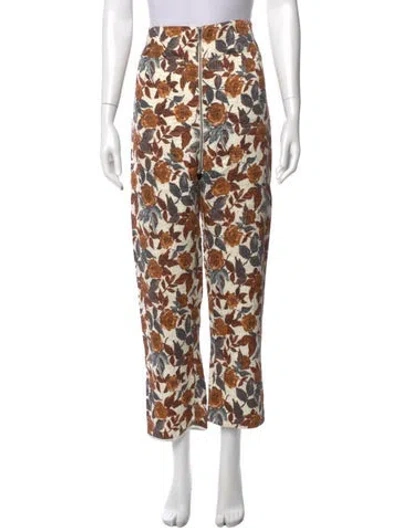 Pre-owned Rachel Comey Floral Print Straight Leg Pants In Brown