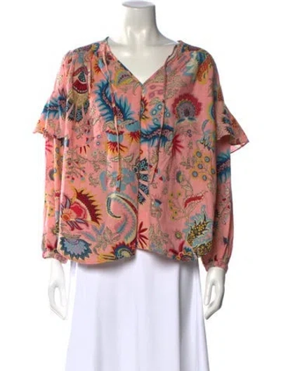Pre-owned Rachel Comey Floral Print V-neck Blouse In Pink