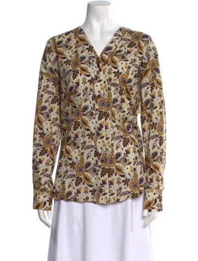 Pre-owned Rachel Comey Floral Print V-neck Blouse W/ Tags In Brown