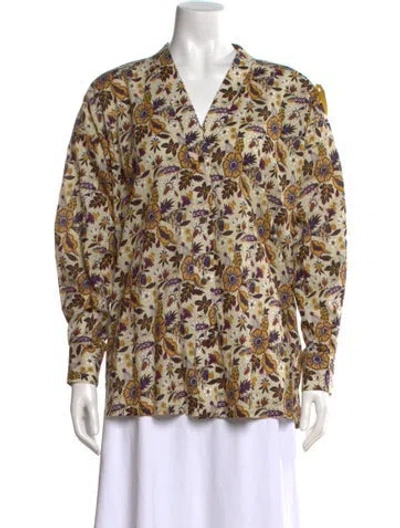 Pre-owned Rachel Comey Floral Print V-neck Blouse W/ Tags In Purple