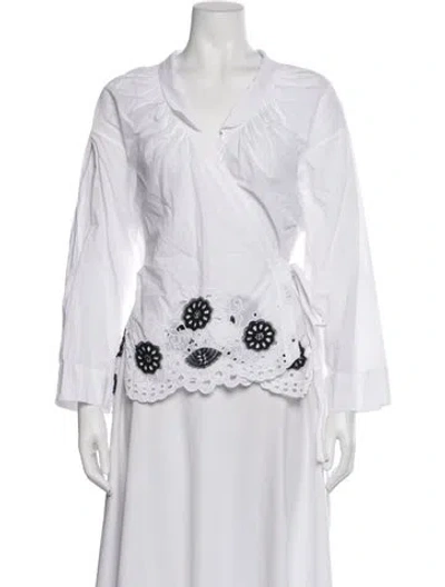 Pre-owned Rachel Comey Floral Print V-neck Blouse In White