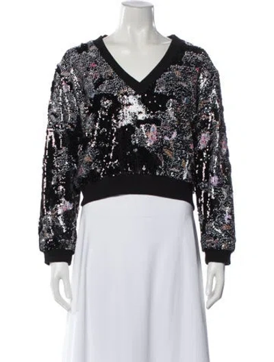 Pre-owned Rachel Comey Floral Print V-neck Sweater In Black