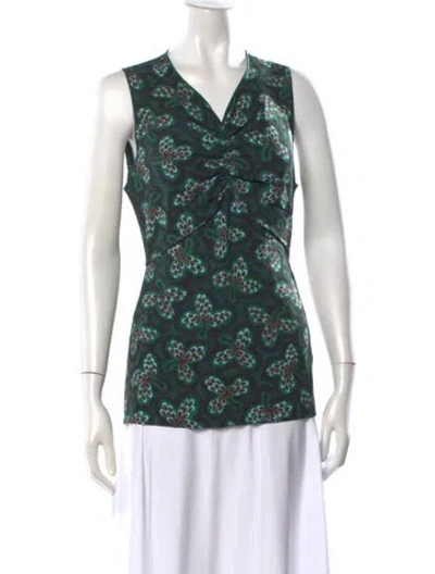 Pre-owned Rachel Comey Floral Print V-neck Top In Green