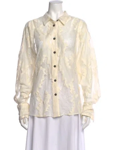 Pre-owned Rachel Comey Lace Pattern Long Sleeve Blouse In Neutral