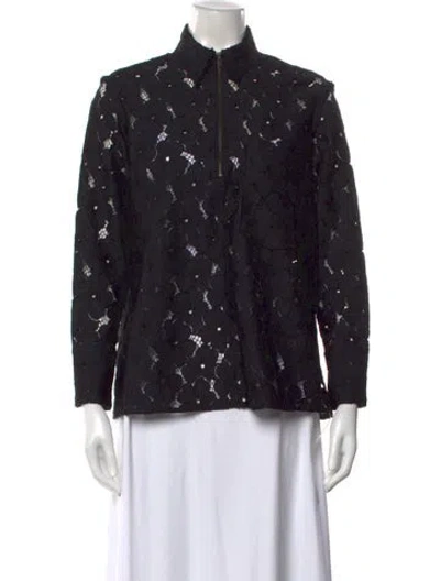 Pre-owned Rachel Comey Lace Pattern Mock Neck Top In Black