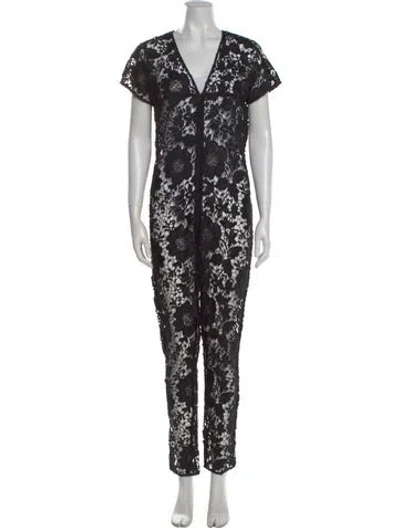 Pre-owned Rachel Comey Lace Pattern V-neck Jumpsuit In Black