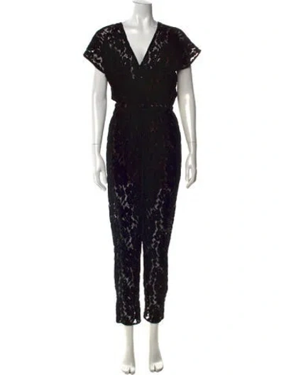 Pre-owned Rachel Comey Lace Pattern V-neck Jumpsuit In Black