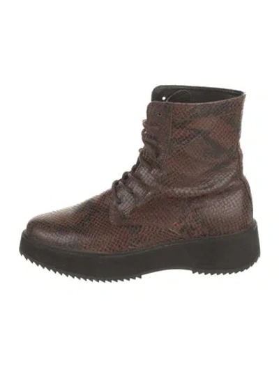 Pre-owned Rachel Comey Leather Animal Print Combat Boots In Brown