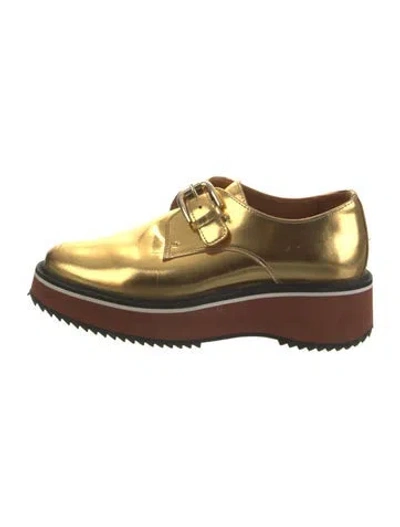 Pre-owned Rachel Comey Leather Colorblock Pattern Mules In Gold