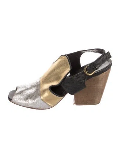 Pre-owned Rachel Comey Leather Colorblock Pattern Slingback Pumps In Silver