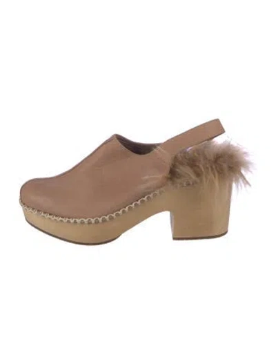 Pre-owned Rachel Comey Leather Fur Trim Mules In Neutral
