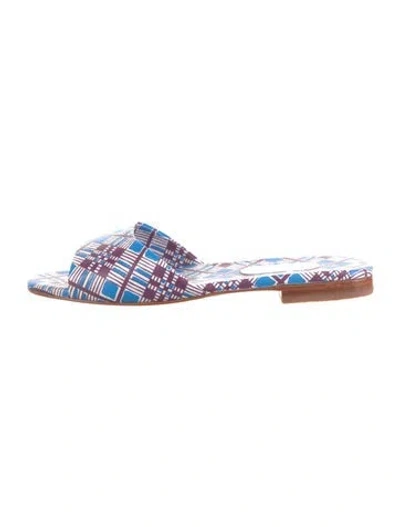 Pre-owned Rachel Comey Leather Plaid Print Slides In White