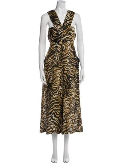 Pre-owned Rachel Comey Linen Animal Print Jumpsuit In Brown