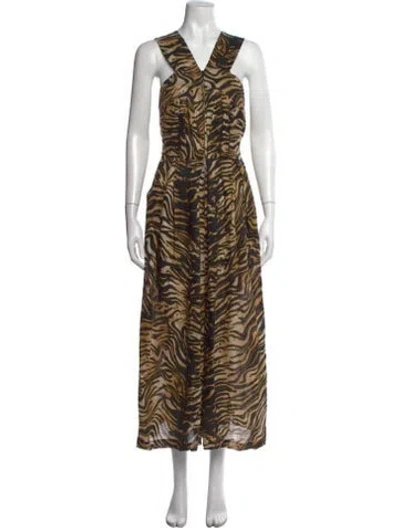 Pre-owned Rachel Comey Linen Animal Print Jumpsuit In Brown