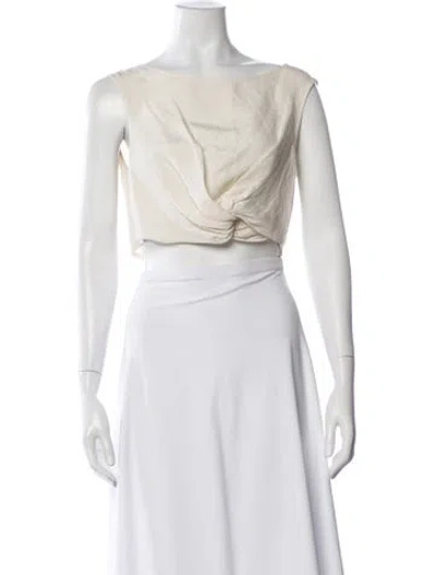 Pre-owned Rachel Comey Linen Bateau Neckline Crop Top In Neutral