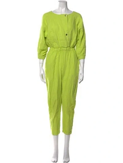 Pre-owned Rachel Comey Linen Bateau Neckline Jumpsuit In Green