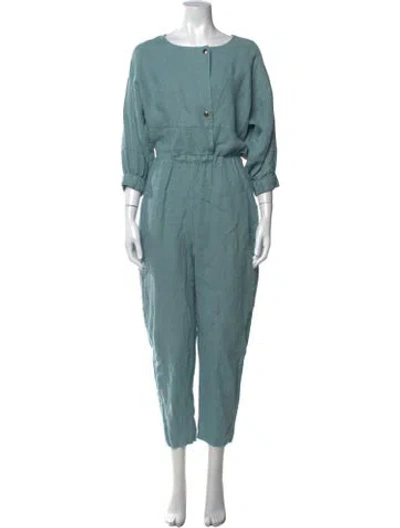 Pre-owned Rachel Comey Linen Crew Neck Jumpsuit W/ Tags In Blue