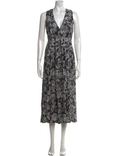 Pre-owned Rachel Comey Linen Floral Print Jumpsuit In Black