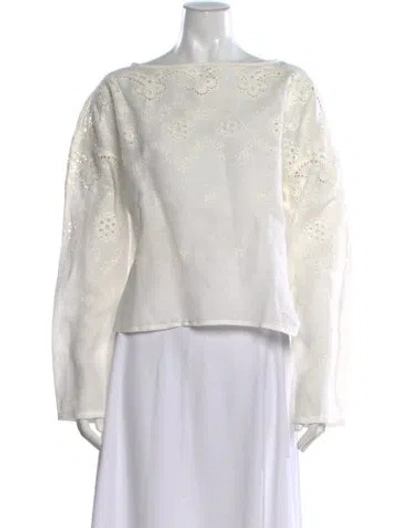 Pre-owned Rachel Comey Linen Patterned Blouse In White