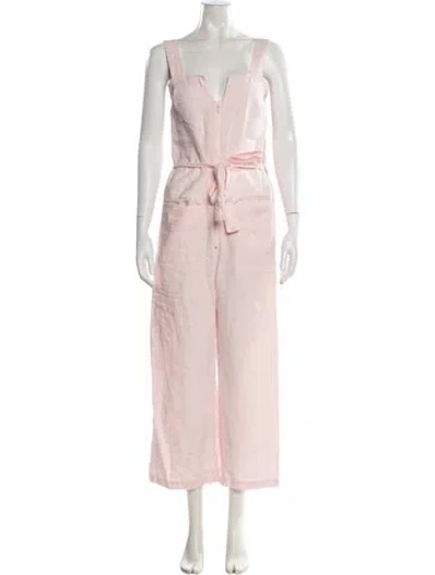 Pre-owned Rachel Comey Linen Plunge Neckline Jumpsuit In Pink