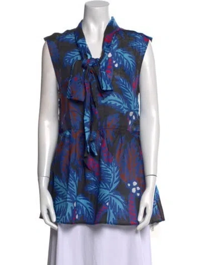 Pre-owned Rachel Comey Linen Printed Blouse W/ Tags In Blue