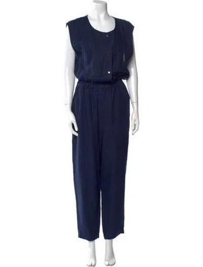 Pre-owned Rachel Comey Linen Scoop Neck Jumpsuit In Blue