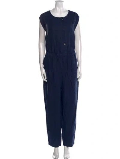 Pre-owned Rachel Comey Linen Scoop Neck Jumpsuit In Blue