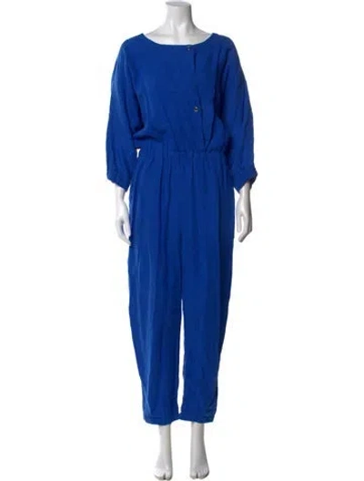 Pre-owned Rachel Comey Linen Scoop Neck Jumpsuit In Blue