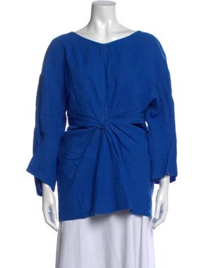 Pre-owned Rachel Comey Linen Scoop Neck Top In Blue