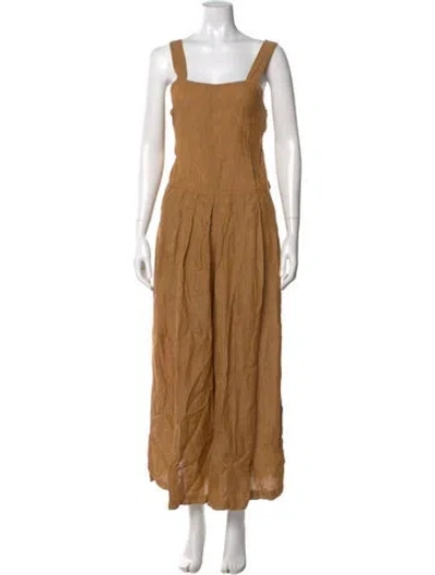 Pre-owned Rachel Comey Linen Square Neckline Jumpsuit In Brown