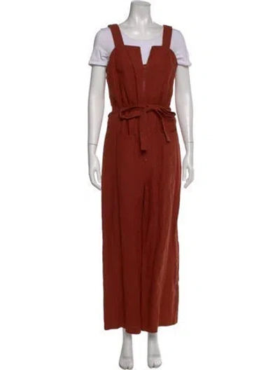Pre-owned Rachel Comey Linen Square Neckline Jumpsuit In Brown